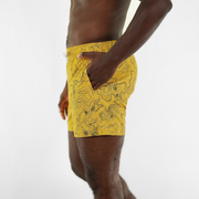 Side of Stretch Swim 5.5" Topography with hand in inseam pocket