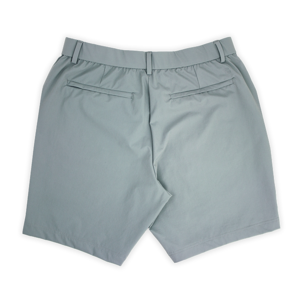 Tour Short 7" Grey with 2 back zipper pockets and logo above back right pocket