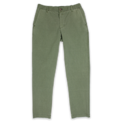 Volley Pant Green with flat front elastic waistband, belt loops, two front pockets, faux-horn button and zippered fly