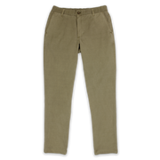 Volley Pant Khaki with flat front elastic waistband, belt loops, two front pockets, faux-horn button and zippered fly