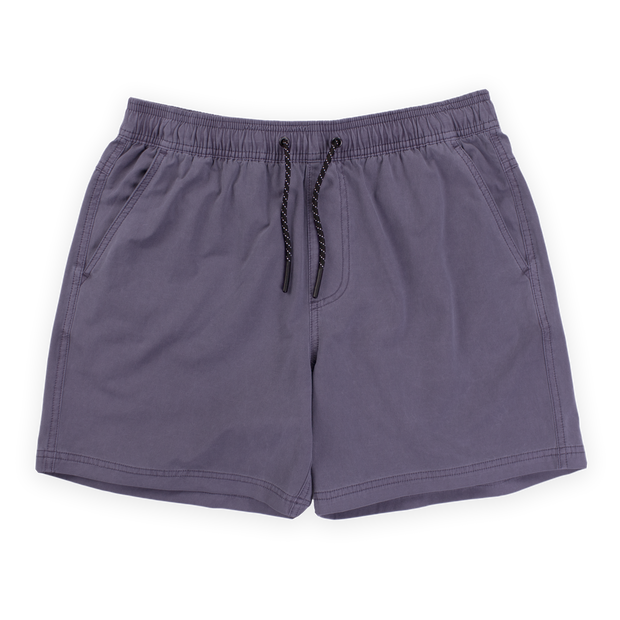 Volley Short 5.5" Purple Front with elastic waistband and black and white drawstring