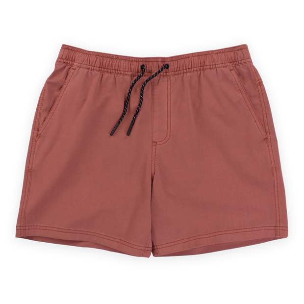 Volley Short 5.5" Burgundy Front with elastic waistband and black and white drawstring