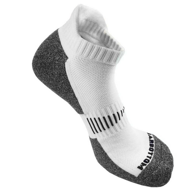 Performance Ankle Sock White with arch support and grey padding in heel and toe right side angle