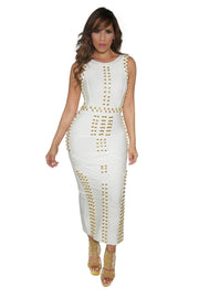 Beauty on Fire Gold Accent Bandage Maxi Dress - MY SEXY STYLES