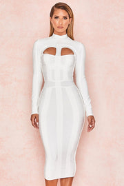 Nyomi Cut-Out Long Sleeves Party Bandage Clubwear Midi Dress - MY SEXY STYLES