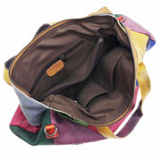 Women Leather Color Contrast Large Capacity Crossbody Shoulder Bag