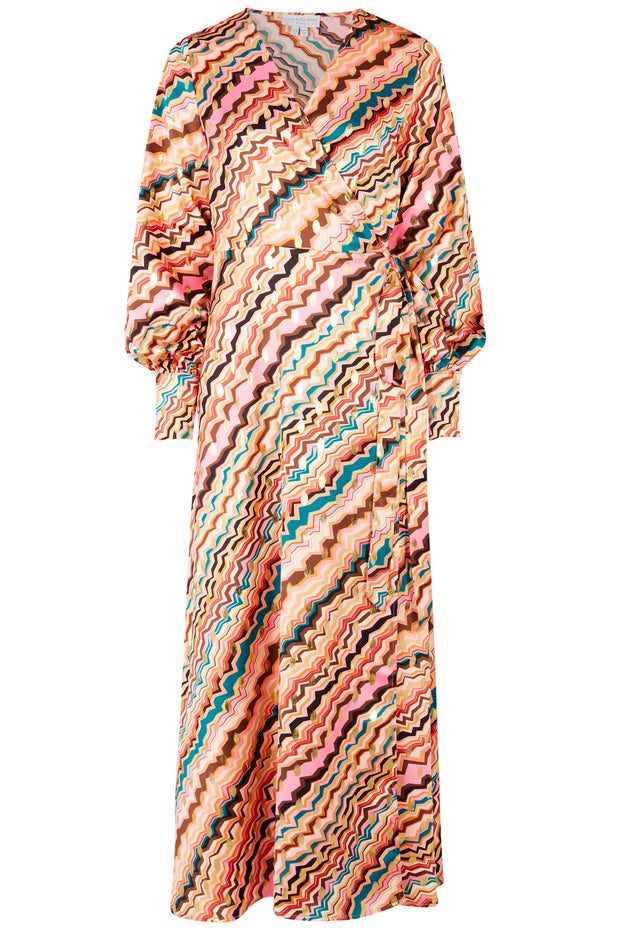 Printed Gold Fleck Maxi Wrap Dress