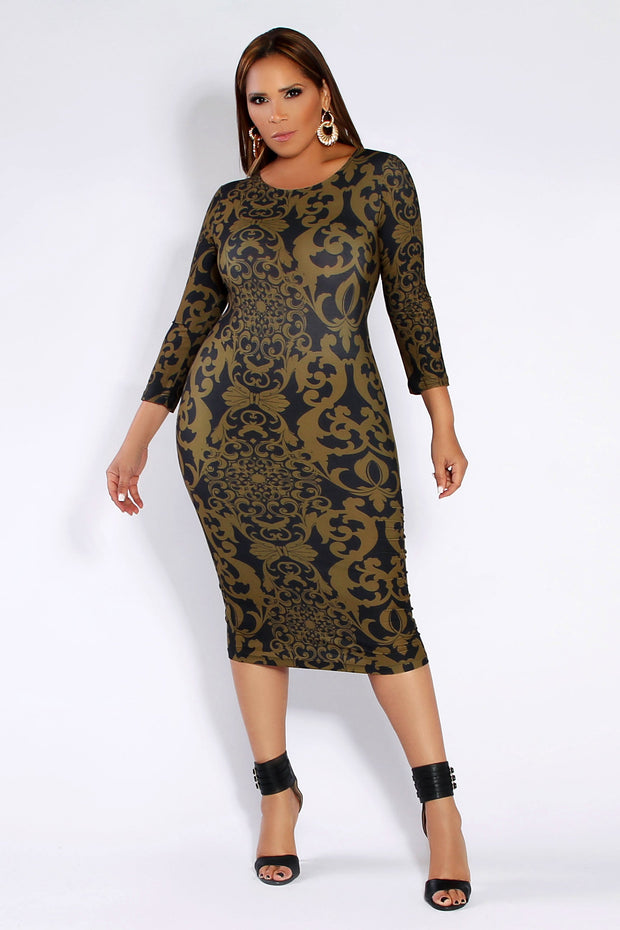 Zoie Swirl Pattern Midi Bodycon Dress - MY SEXY STYLES