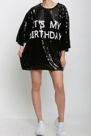 It's My Birthday Sequins T-Shirt Dress - MY SEXY STYLES