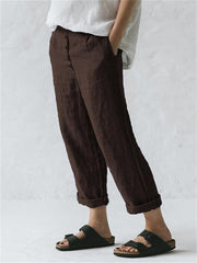 Women's Loose Oversized Cotton Linen Pocket Buttoned Pants