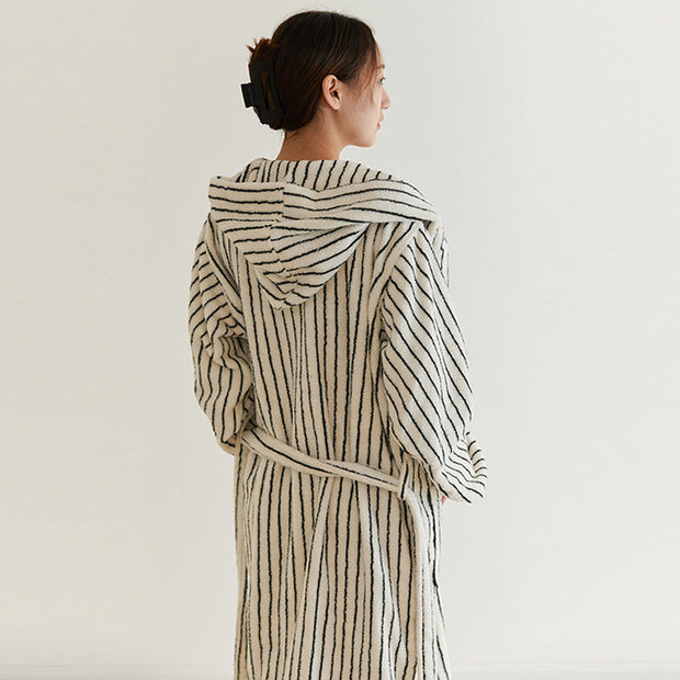 Stripe Breathable Cotton Gauze Long Sleeve Autumn Winter Warm Bathrobe Absorbent Bathrobe Robe