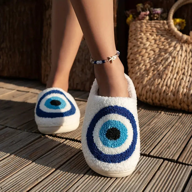 Plush Evil Eye Slippers