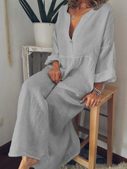 Cotton linen loose long-sleeved dress