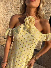 Yellow Floral Lulu Dress with Detachable Rose