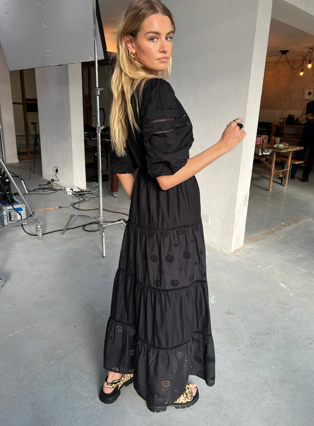 Black Broderie Smock Dress