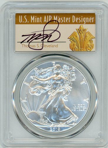 2019 Silver Eagle MS69 PCGS Mint Error Struck Thru Reverse First Strike T. Cleveland Art Deco