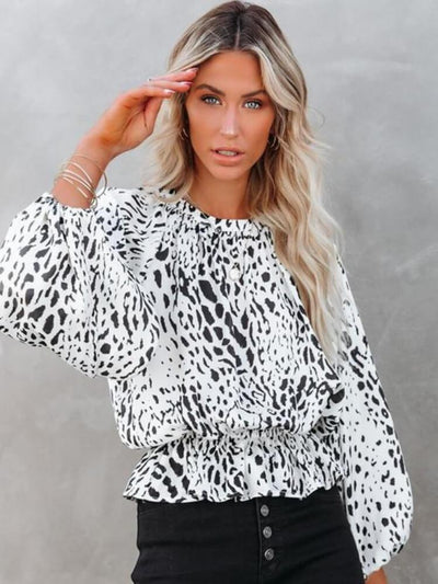 Women's Autumn/ Winter New Leopard Print Round Neck Top