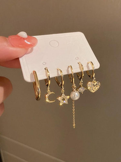 Real Gold Plated Six Piece Pearl Earrings Set