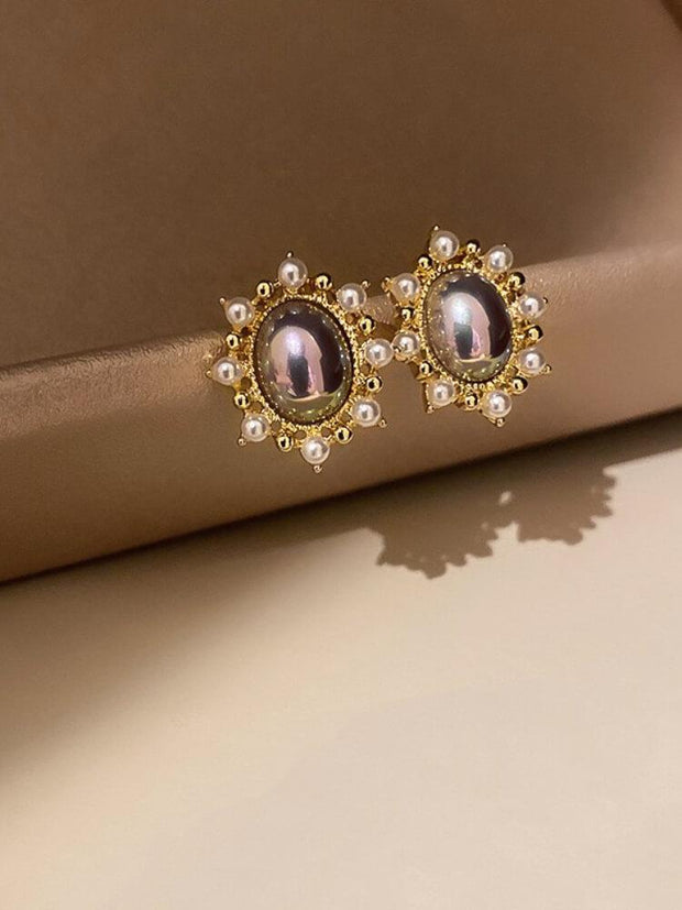 925 Silver Pearl Oval Earrings