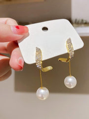 925 Silver Needle Diamond Pearl Earrings