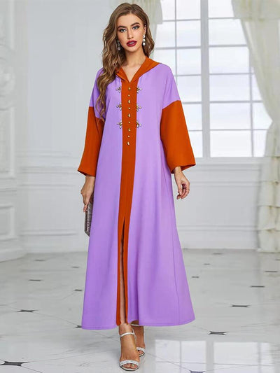 Women's Hooded Hand Stitched Diamond Robe Abaya Dress