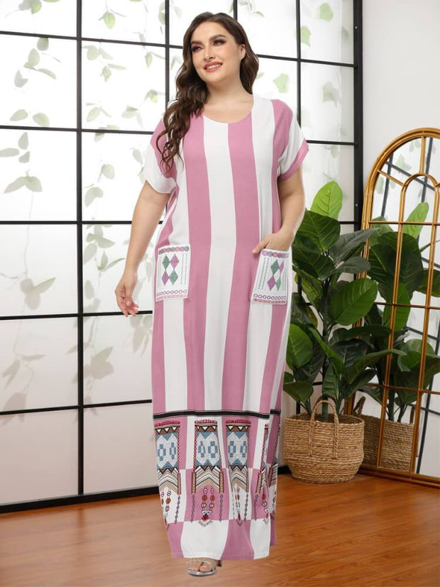 Women's Striped Printed Embroidered Dress
