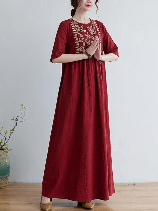 Women's Cotton Linen Embroidered Dress