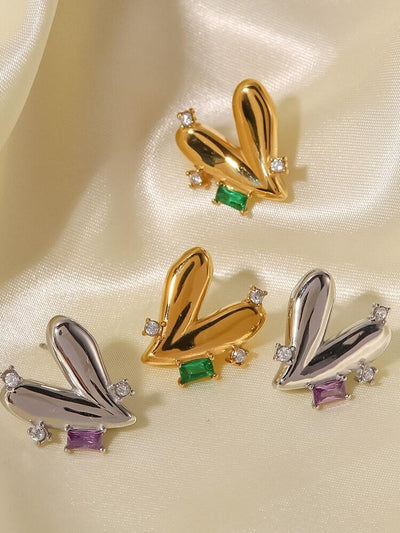 14k Gold Heart-shaped Inlaid Zircon Earrings