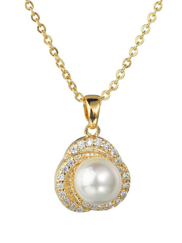 Pearl Zircon Inlaid Necklace