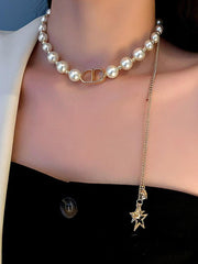 Five Pointed Star Pearl Necklace Choker