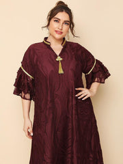 Women's Plus Size V-neck Lace Ruffle Sleeve Dress Jalabiya