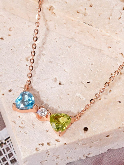 925 Silver Olivine Double Love Heart Pendant Necklace