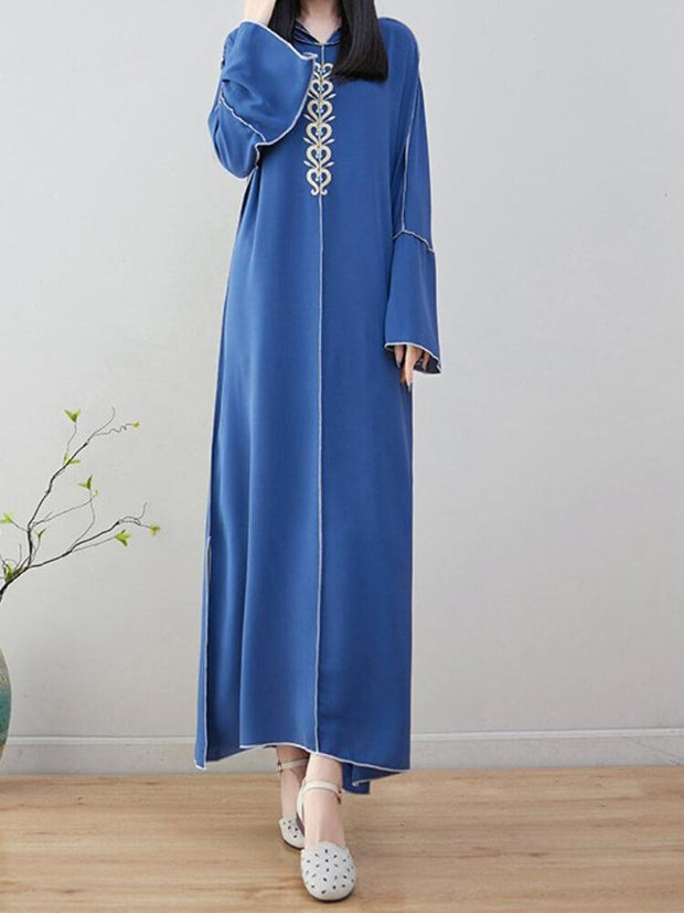 Long Sleeve Hooded Embroidered Dress
