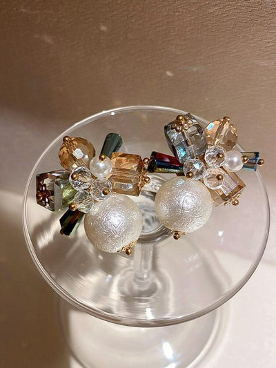 925 Silver Needle Crystal Flower Pearl Earrings