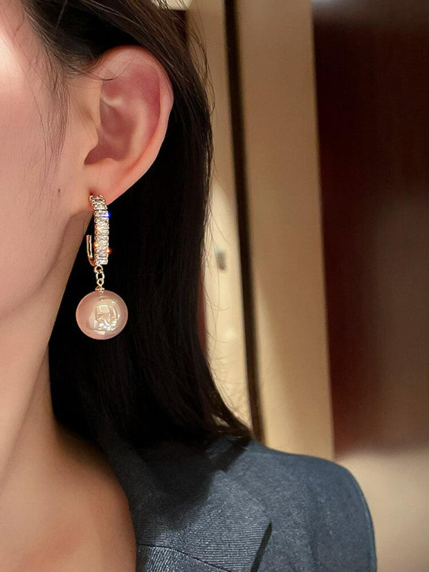 925 Silver Needle Zircon Pearl Earrings