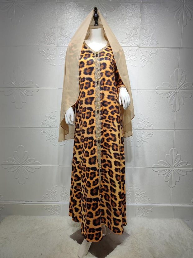 Printed Leopard Long Lace Robe