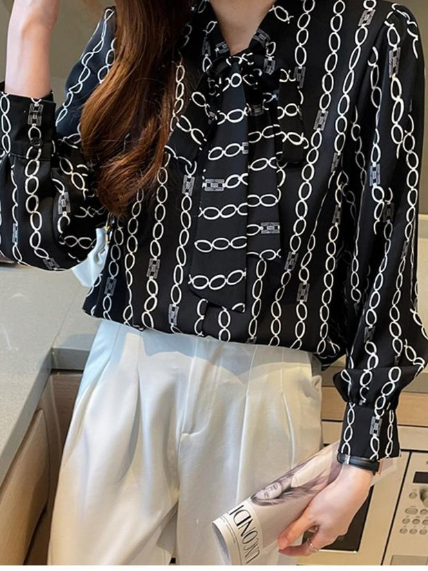 Women's Lace Up Printed Long Sleeved Shirt