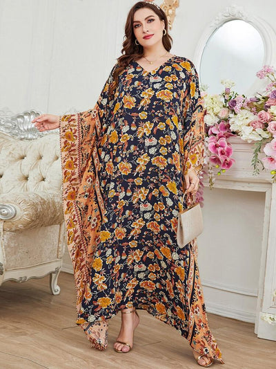 Printed Batwing Sleeve Long Sleeve Dress