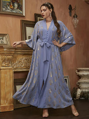 Women's Plus Size Gold Print 3 / 4 Sleeve Dress Jalabiya