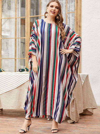 Colorful Striped Bat Sleeve Dress