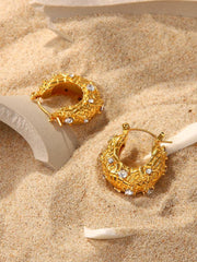 18 K Gold U-shaped Zirconium Inlaid Earrings