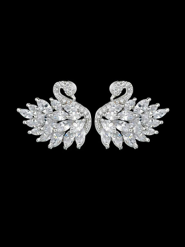 S925 Silver Needle Zircon Swan Earrings