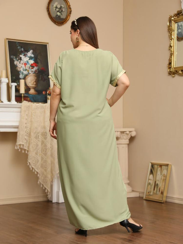 Women's Embroidered Beaded Short Sleeved Dress