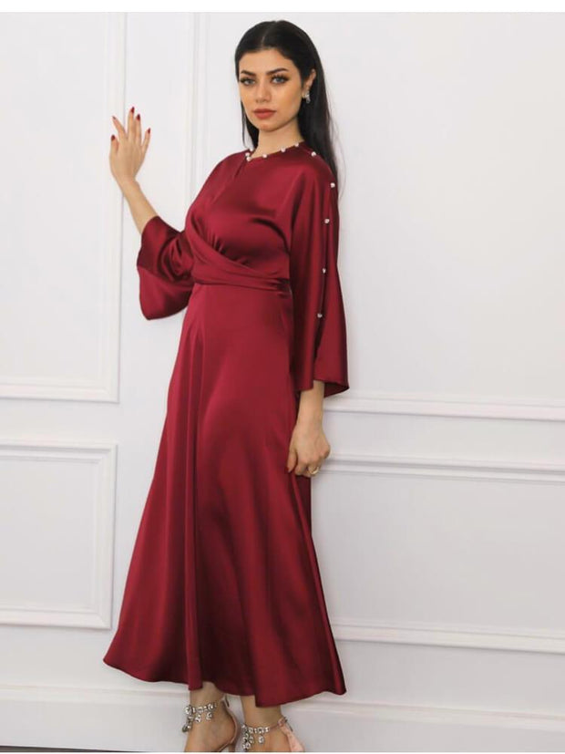 Women's Satin Lotus Sleeve Dress Jalabiya