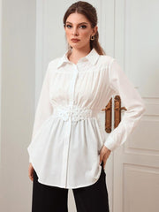 Women's Woven Belt Elastic White Shirt