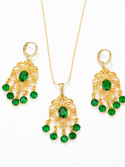 Gemstone Earring Necklace Pendant Set (Excluding Chain)