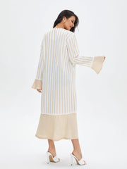 Women's Stripe Embroidered Long Sleeve Jalabiya Dress