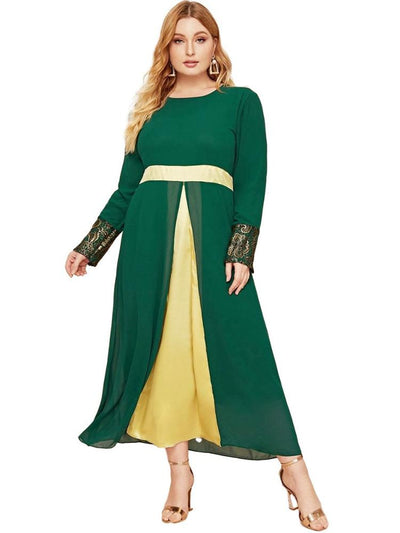 Large Women's Chiffon Satin Stitched Long Sleeved Dress