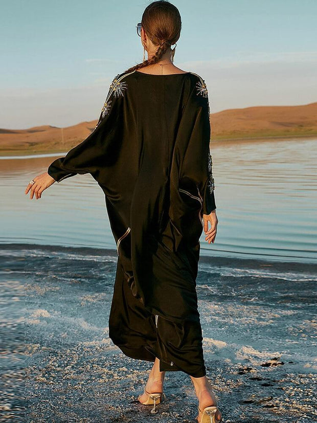 Satin Irregular Bat Sleeve Robe Abaya