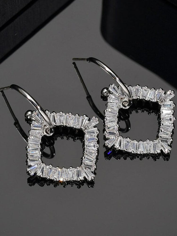 Geometric Zircon Inlaid 925 Sterling Silver Needle Earrings